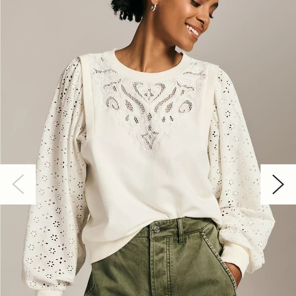 Anthropologie Tops - ANTHROPOLOGIE PILCRO WASHED EYELET SWEATSHIRT IVORY SIZE MEDIUM NWT